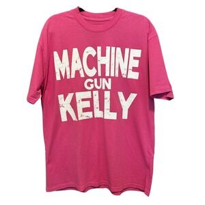 Machine Gun Kelly Graphic T-Shirt Mens Large Pink Good Distressed Text Print